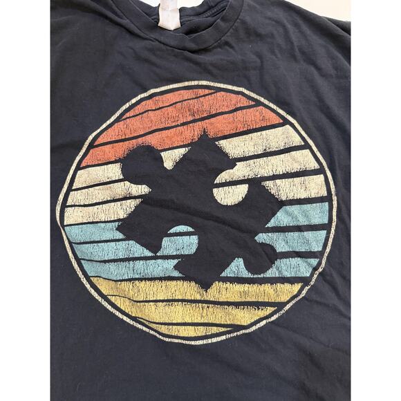 Autism Awareness Shirt Mens XL Black Puzzle Piece Graphic Retro Fader Colorful - Picture 2 of 4